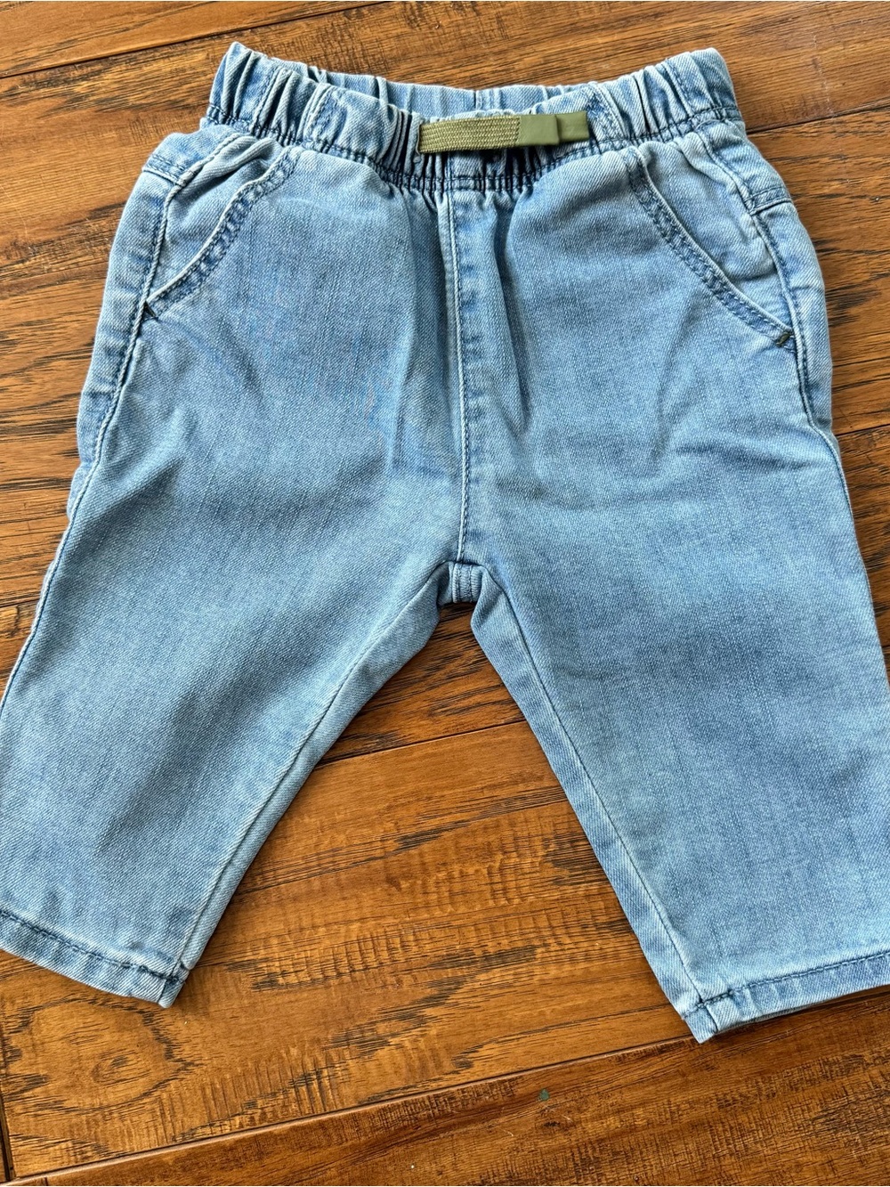 Zara Light Blue Elastic Waist Denim Pants